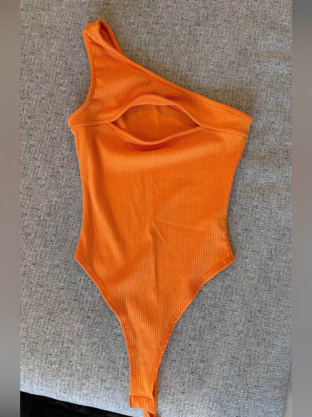 Fashion Nova Orange Ribbed One Shoulder Cutout Bodysuit Size Smal
